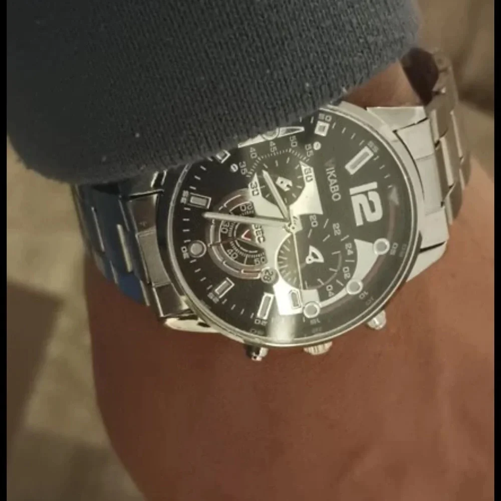 New Silver Chronograph Mens Sport Quartz Waterproof Luxury Stainless Steel Watch - Picture 9 of 13